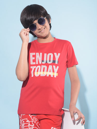 Red Typographic Printed T-Shirt-Boys T-Shirts-Crimsoune Club