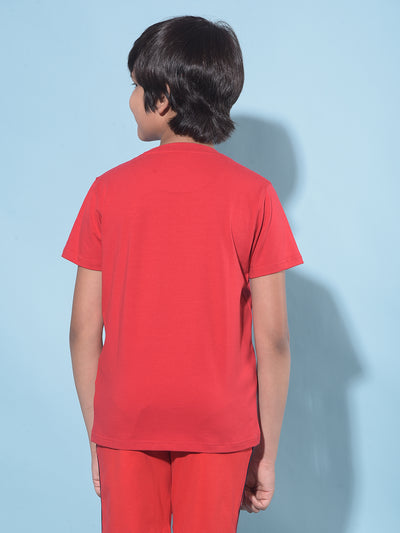 Red Typographic Printed T-Shirt-Boys T-Shirts-Crimsoune Club