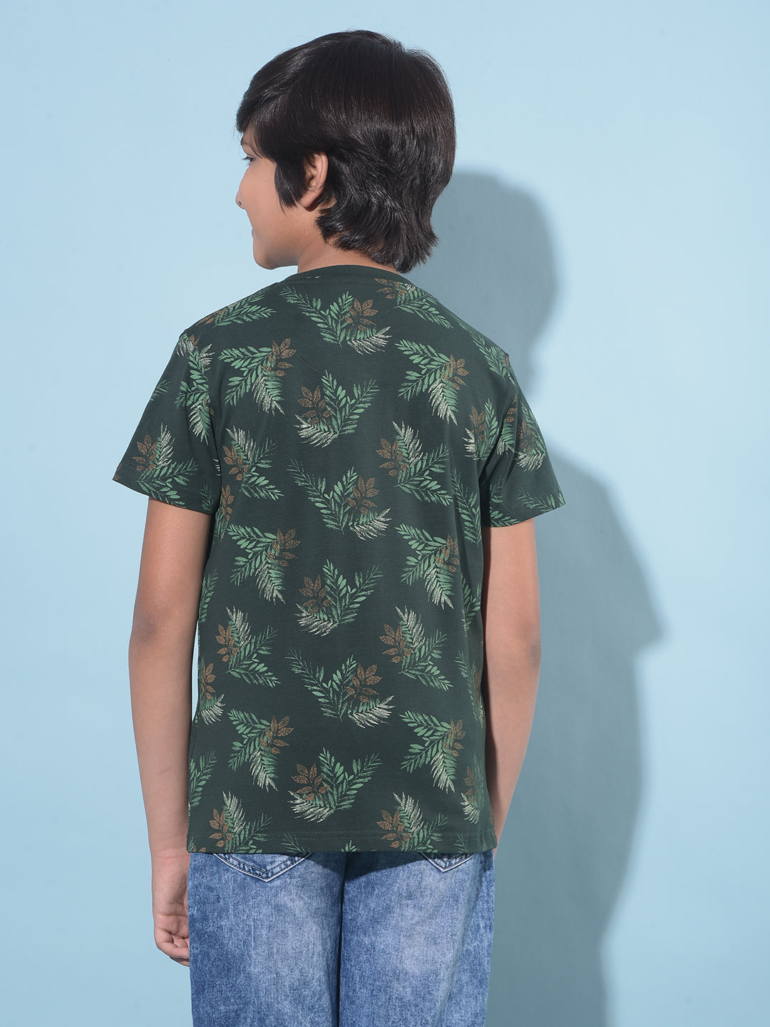 Green Floral Print T-Shirt-Boys T-Shirts-Crimsoune Club