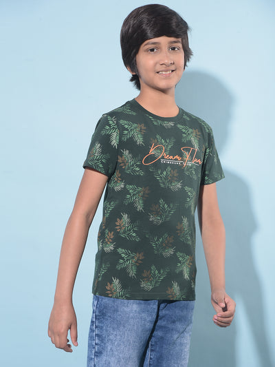 Green Floral Print T-Shirt-Boys T-Shirts-Crimsoune Club