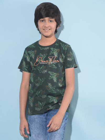 Green Floral Print T-Shirt-Boys T-Shirts-Crimsoune Club