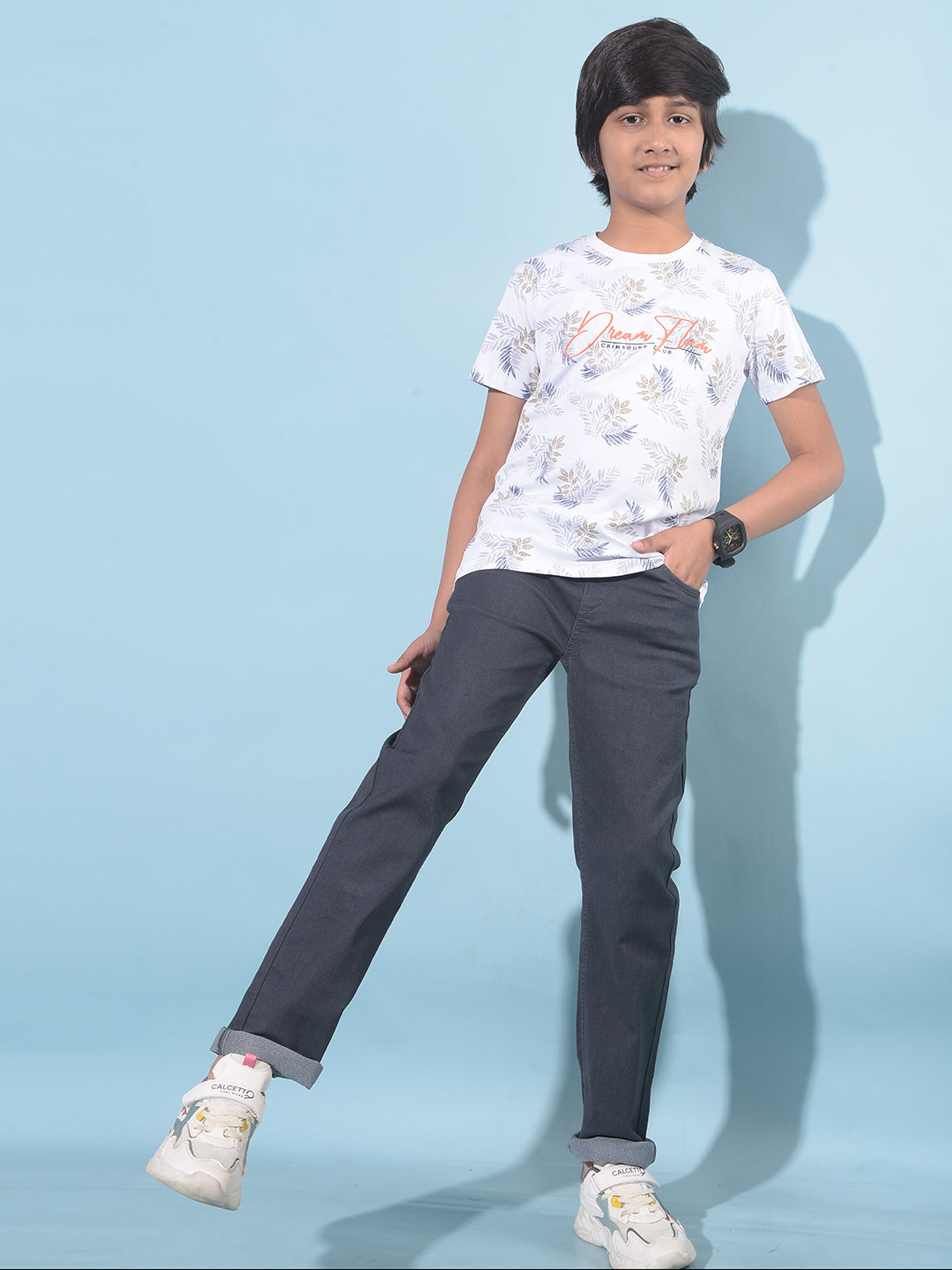 White Floral Print T-Shirt-Boys T-Shirts-Crimsoune Club