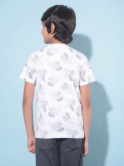 White Floral Print T-Shirt-Boys T-Shirts-Crimsoune Club