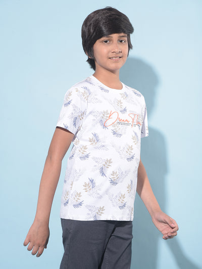 White Floral Print T-Shirt-Boys T-Shirts-Crimsoune Club