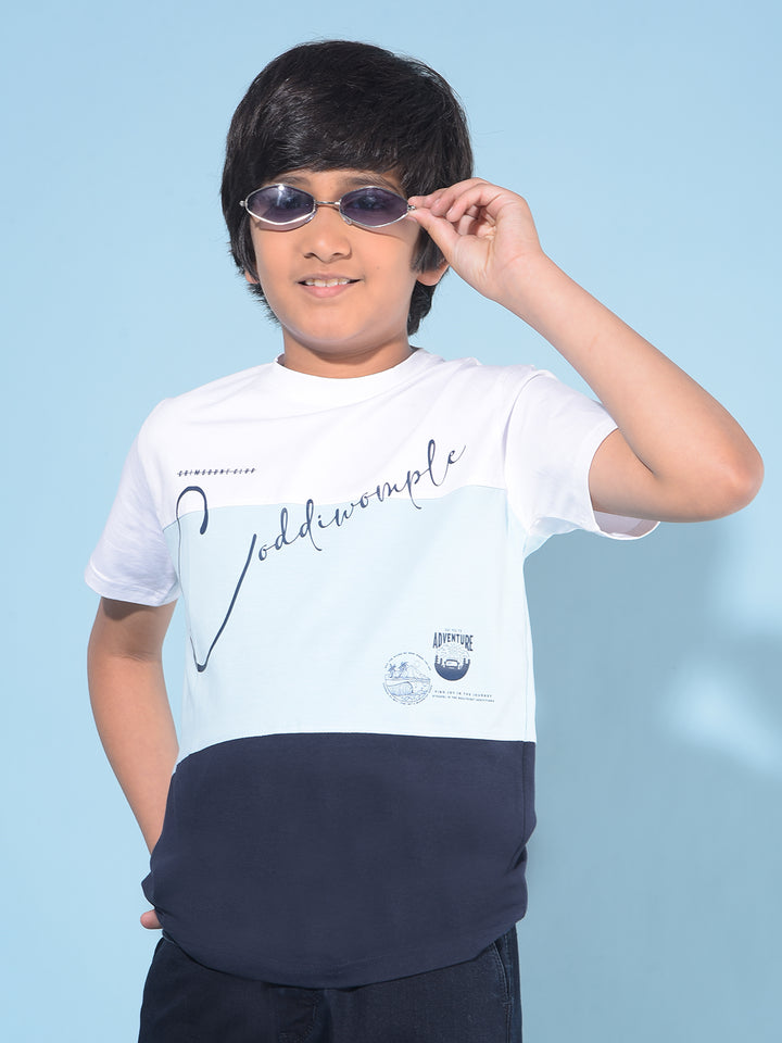 Blue Colour-Blocked Cotton T-Shirt-Boys T-Shirts-Crimsoune Club