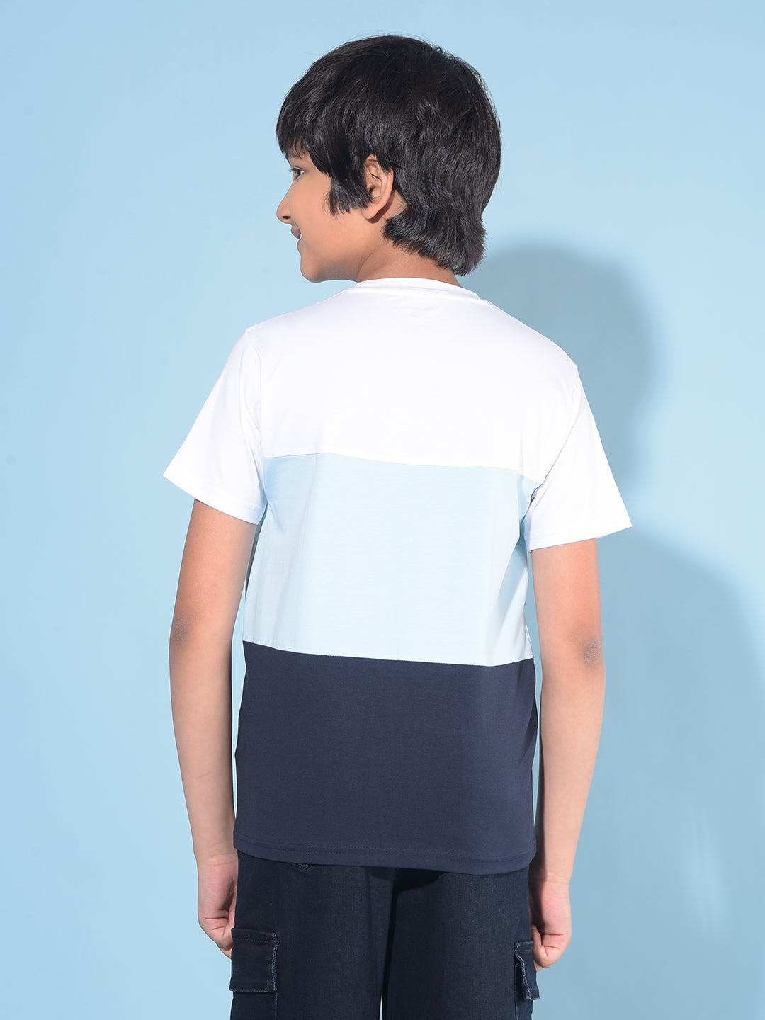 Blue Colour-Blocked Cotton T-Shirt-Boys T-Shirts-Crimsoune Club