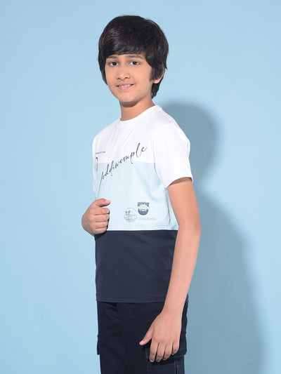 Blue Colour-Blocked Cotton T-Shirt-Boys T-Shirts-Crimsoune Club