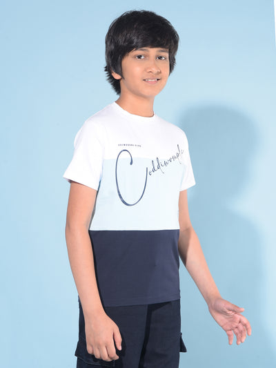 Blue Colour-Blocked Cotton T-Shirt-Boys T-Shirts-Crimsoune Club