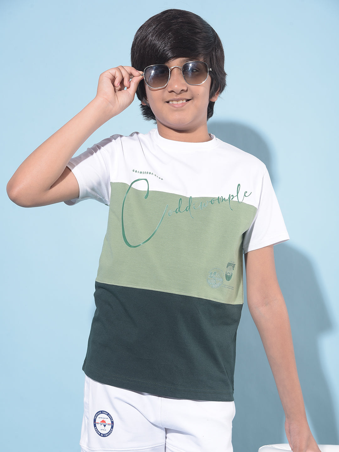 Green Color-Blocked T-Shirt-Boys T-Shirts-Crimsoune Club