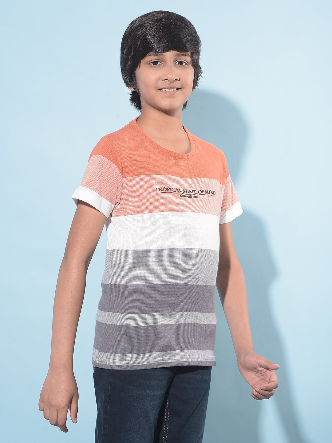 Orange Color-Blocked T-Shirt-Boys T-Shirts-Crimsoune Club