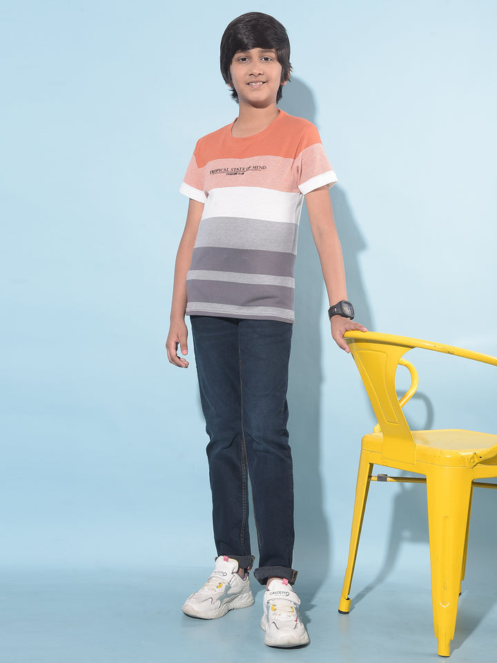 Orange Color-Blocked T-Shirt-Boys T-Shirts-Crimsoune Club