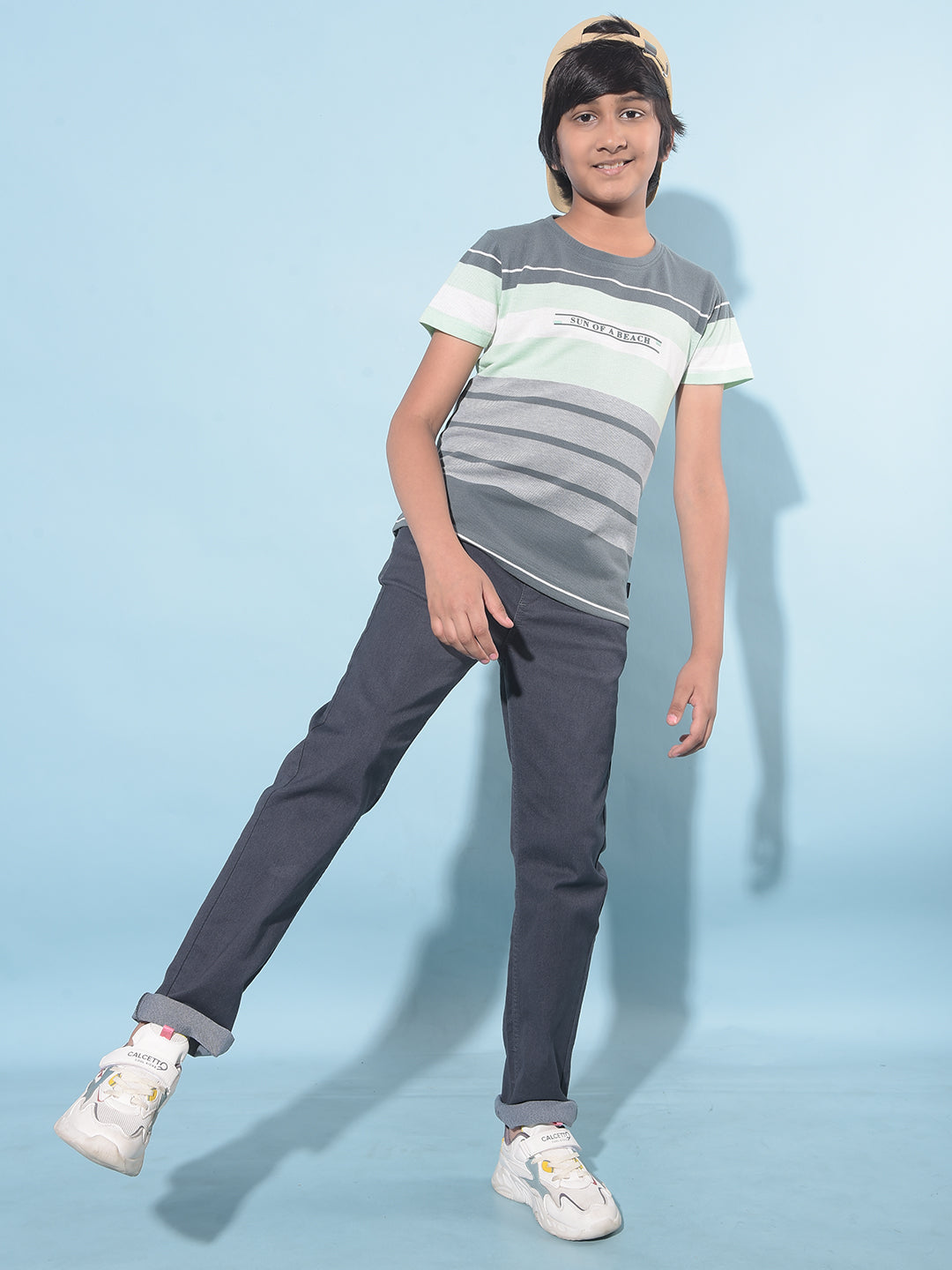 Grey Horizontal Striped T-Shirt-Boys T-Shirts-Crimsoune Club