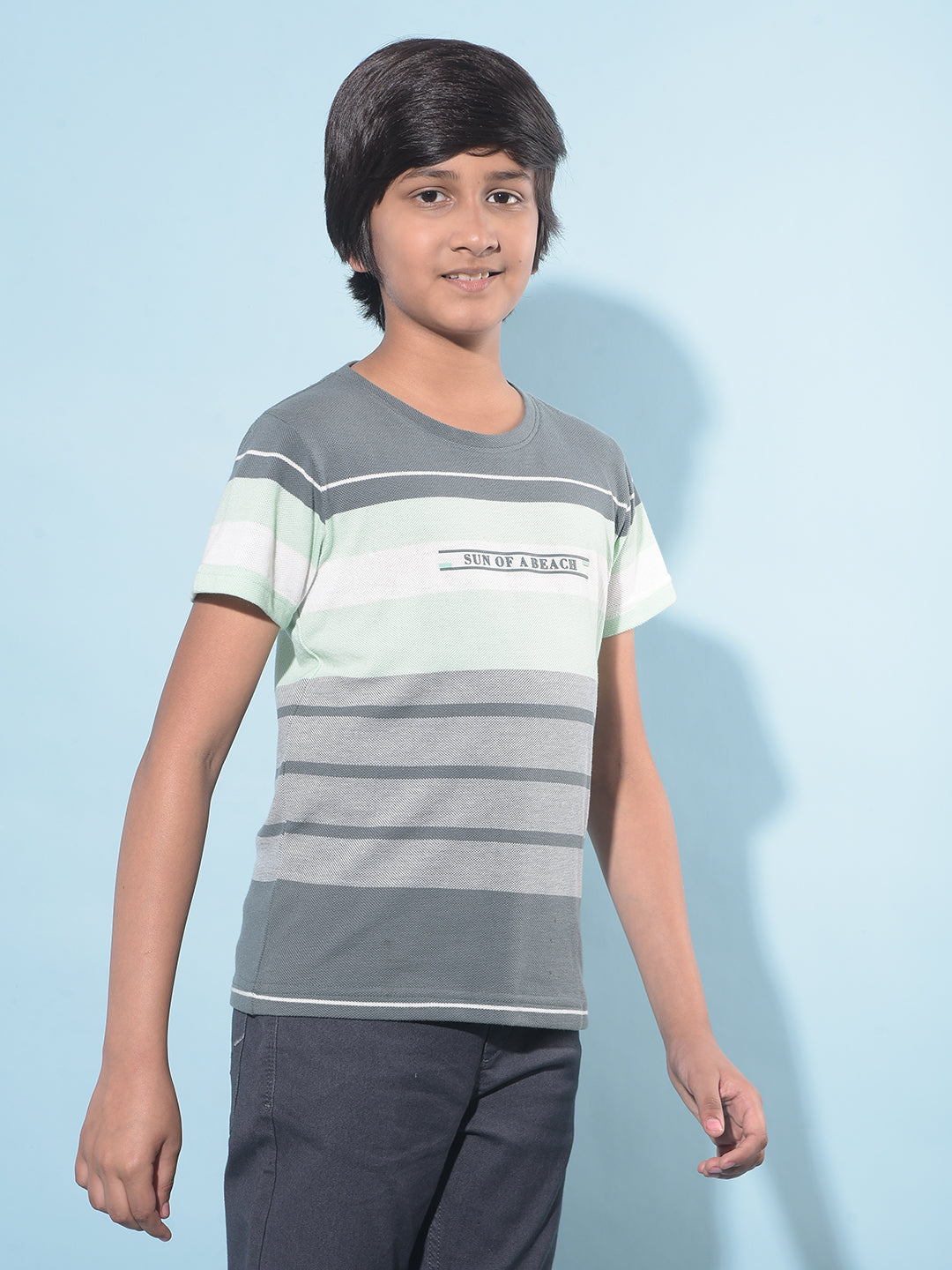 Grey Horizontal Striped T-Shirt-Boys T-Shirts-Crimsoune Club