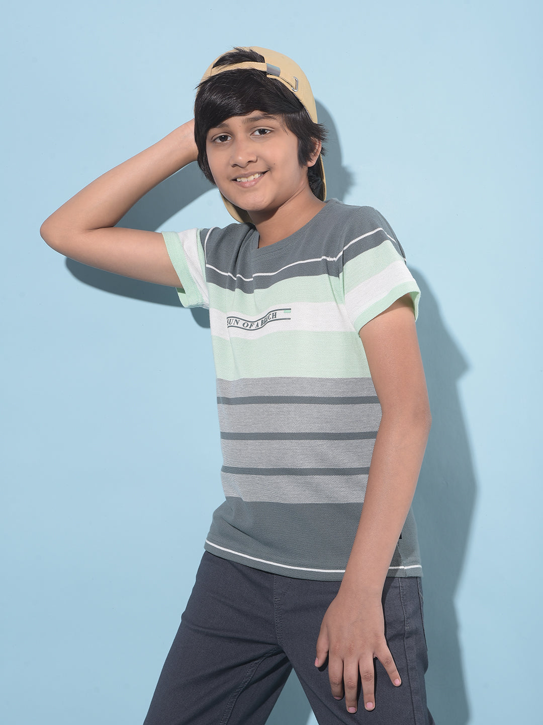 Grey Horizontal Striped T-Shirt-Boys T-Shirts-Crimsoune Club