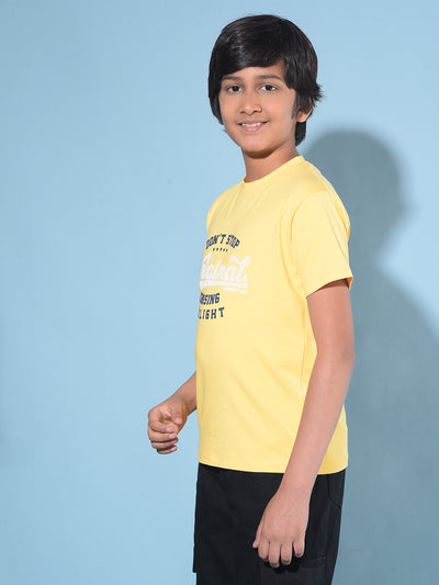 Yellow Typographic Print T-Shirt-Boys T-Shirts-Crimsoune Club