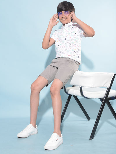 White Floral Print T-Shirt-Boys T-Shirts-Crimsoune Club