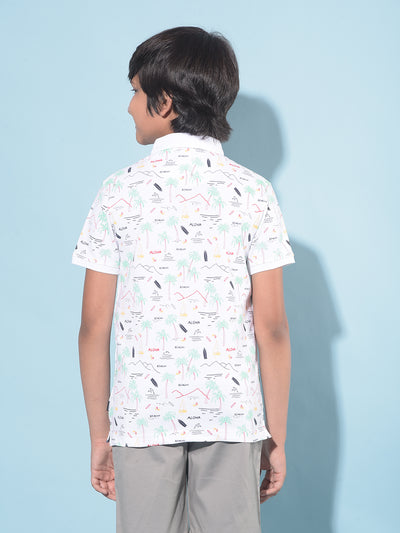 White Floral Print T-Shirt-Boys T-Shirts-Crimsoune Club