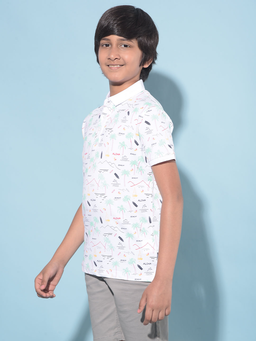 White Floral Print T-Shirt-Boys T-Shirts-Crimsoune Club