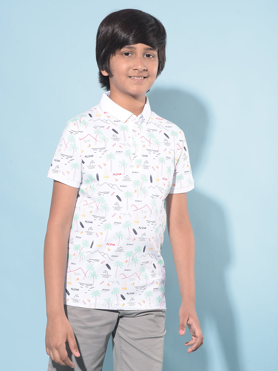 White Floral Print T-Shirt-Boys T-Shirts-Crimsoune Club