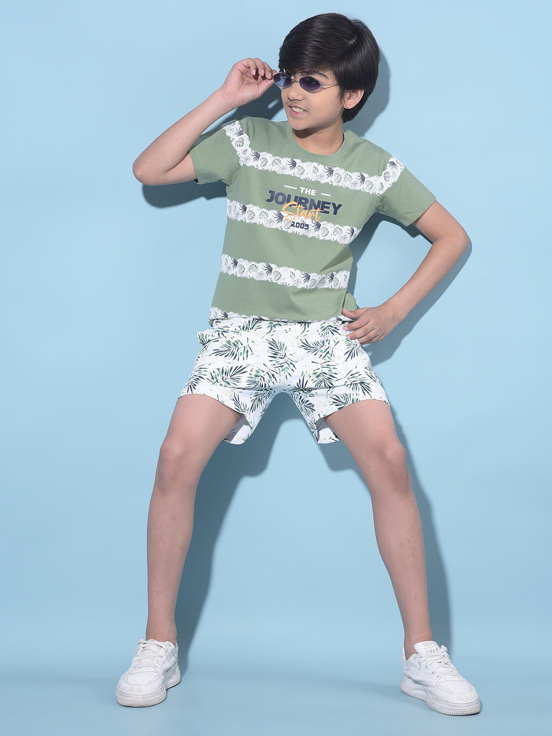 Green Floral Printed Cotton T-Shirt-Boys T-Shirts-Crimsoune Club