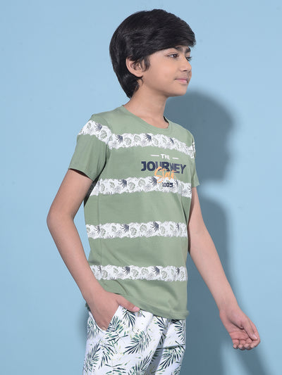 Green Floral Printed Cotton T-Shirt-Boys T-Shirts-Crimsoune Club