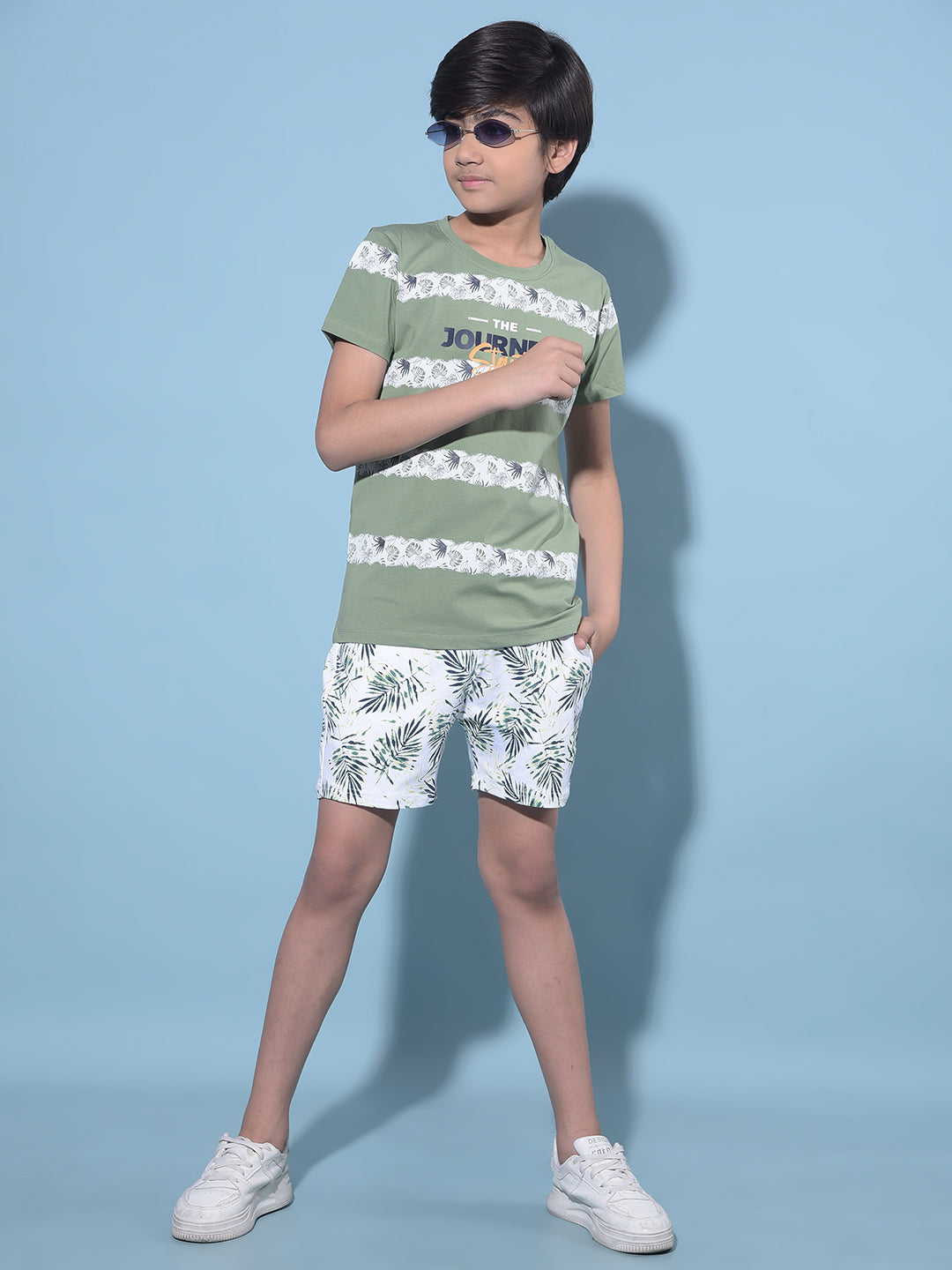 Green Floral Printed Cotton T-Shirt-Boys T-Shirts-Crimsoune Club