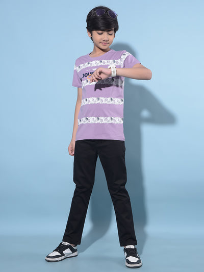 Purple Floral Printed Cotton T-Shirt-Boys T-Shirts-Crimsoune Club