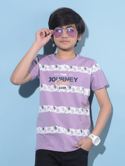 Purple Floral Printed Cotton T-Shirt-Boys T-Shirts-Crimsoune Club