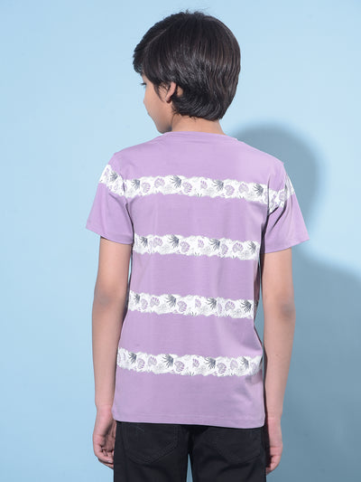 Purple Floral Printed Cotton T-Shirt-Boys T-Shirts-Crimsoune Club