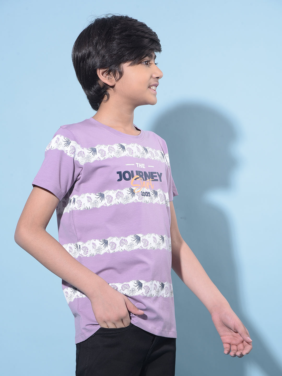 Purple Floral Printed Cotton T-Shirt-Boys T-Shirts-Crimsoune Club