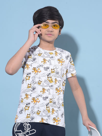 White Graphic Print Cotton T-Shirt-Boys T-Shirts-Crimsoune Club