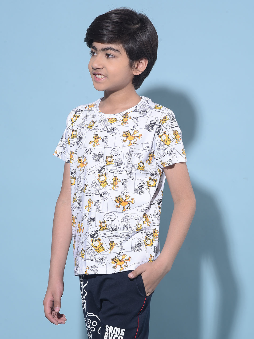 White Graphic Print Cotton T-Shirt-Boys T-Shirts-Crimsoune Club