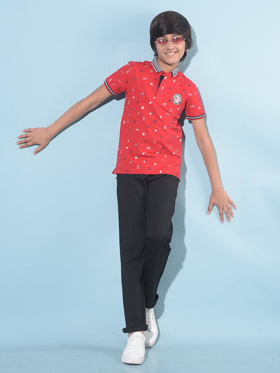 Red Printed T-Shirt-Boys T-Shirts-Crimsoune Club