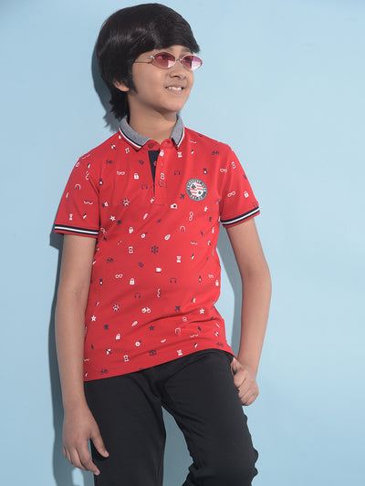 Red Printed T-Shirt-Boys T-Shirts-Crimsoune Club