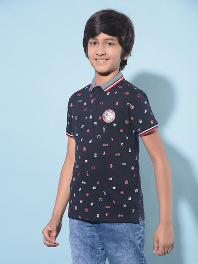 Navy Blue Printed T-Shirt-Boys T-Shirts-Crimsoune Club