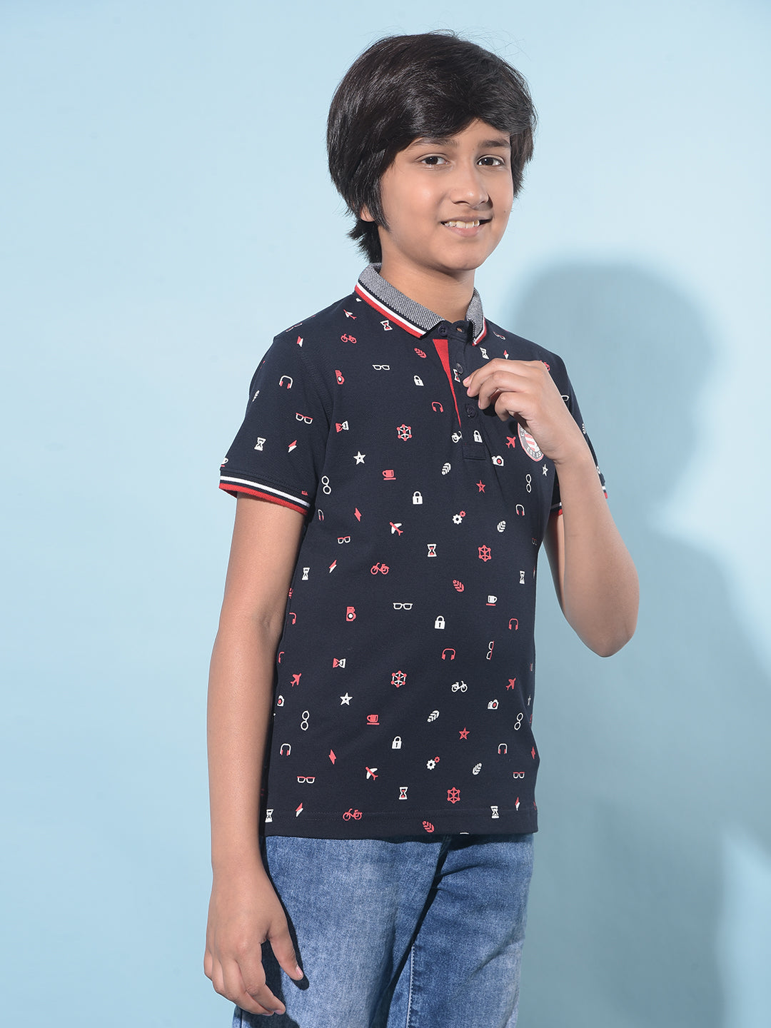 Navy Blue Printed T-Shirt-Boys T-Shirts-Crimsoune Club