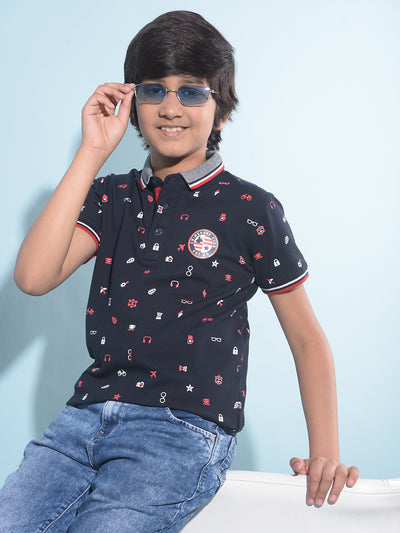 Navy Blue Printed T-Shirt-Boys T-Shirts-Crimsoune Club