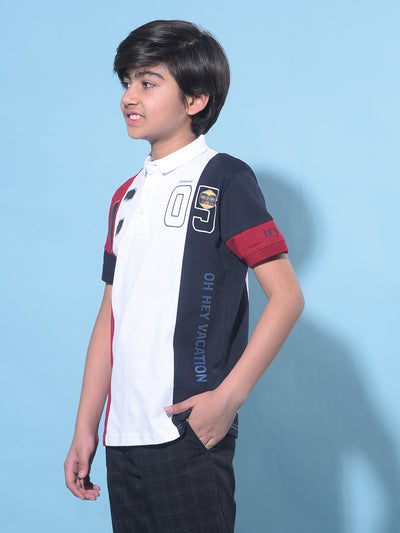 White Color-Blocked T-Shirt-Boys T-Shirts-Crimsoune Club