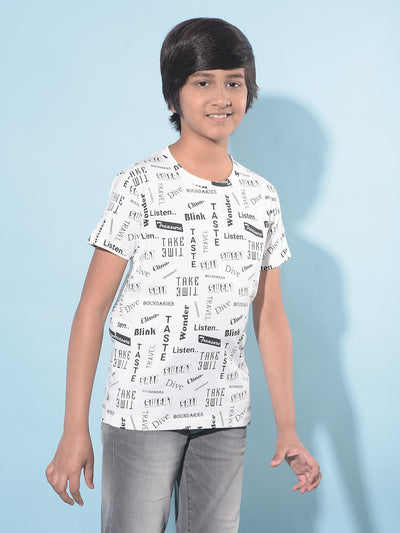 White Typographic Printed T-Shirt-Boys T-Shirts-Crimsoune Club