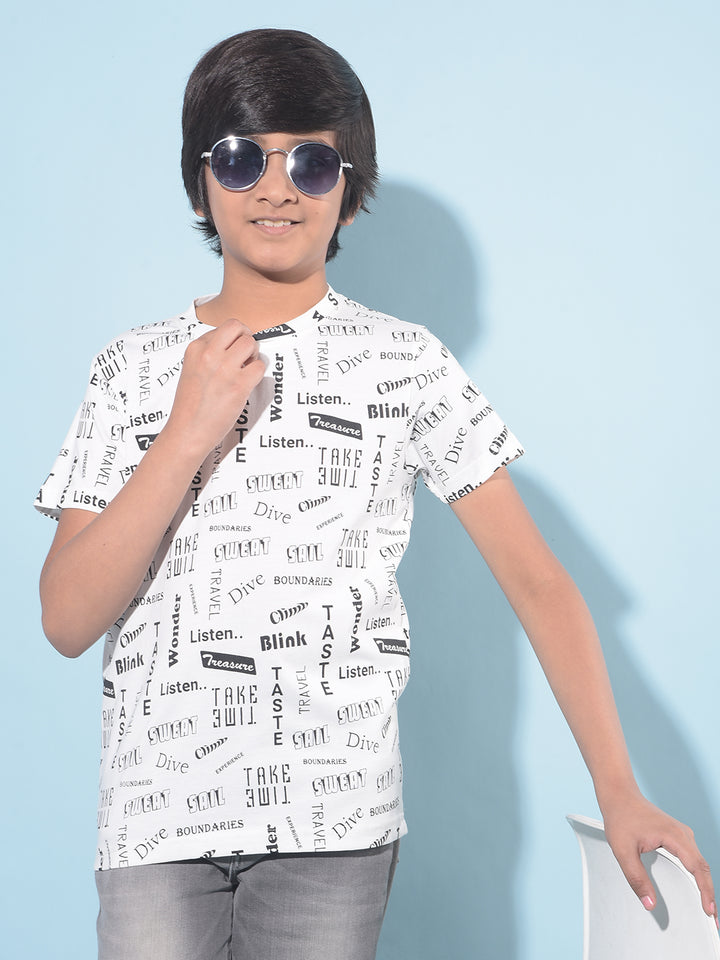 White Typographic Printed T-Shirt-Boys T-Shirts-Crimsoune Club