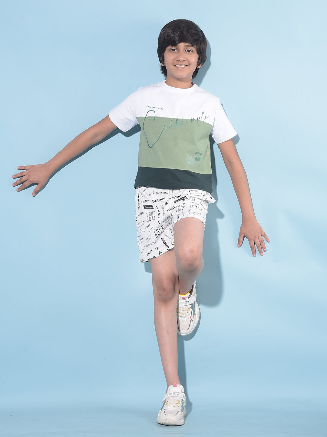 White Typographic Printed Lounge Shorts-Boys Shorts-Crimsoune Club