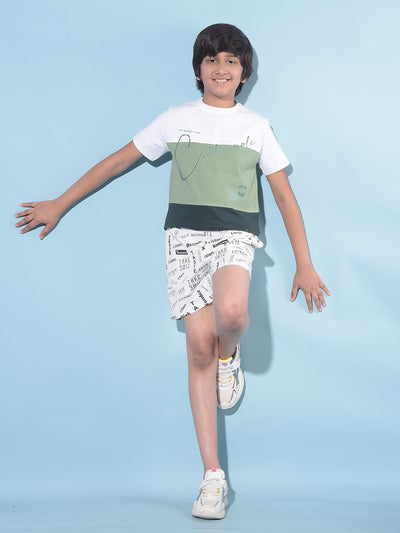 White Typographic Printed Lounge Shorts-Boys Shorts-Crimsoune Club