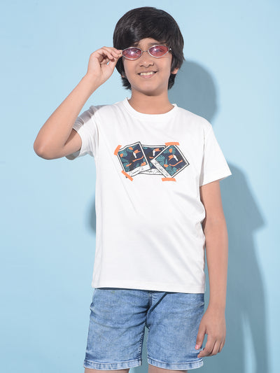 White Graphic Print T-Shirt-Boys T-Shirts-Crimsoune Club