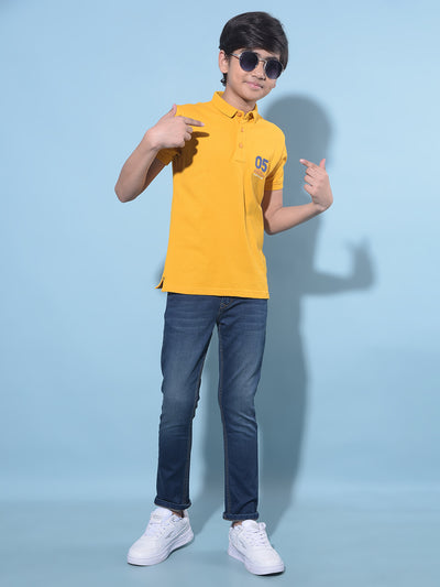 Mustard Typographic Printed Cotton Polo T-Shirt-Boys T-Shirts-Crimsoune Club