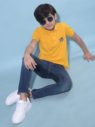 Mustard Typographic Printed Cotton Polo T-Shirt-Boys T-Shirts-Crimsoune Club