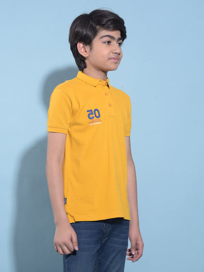 Mustard Typographic Printed Cotton Polo T-Shirt-Boys T-Shirts-Crimsoune Club