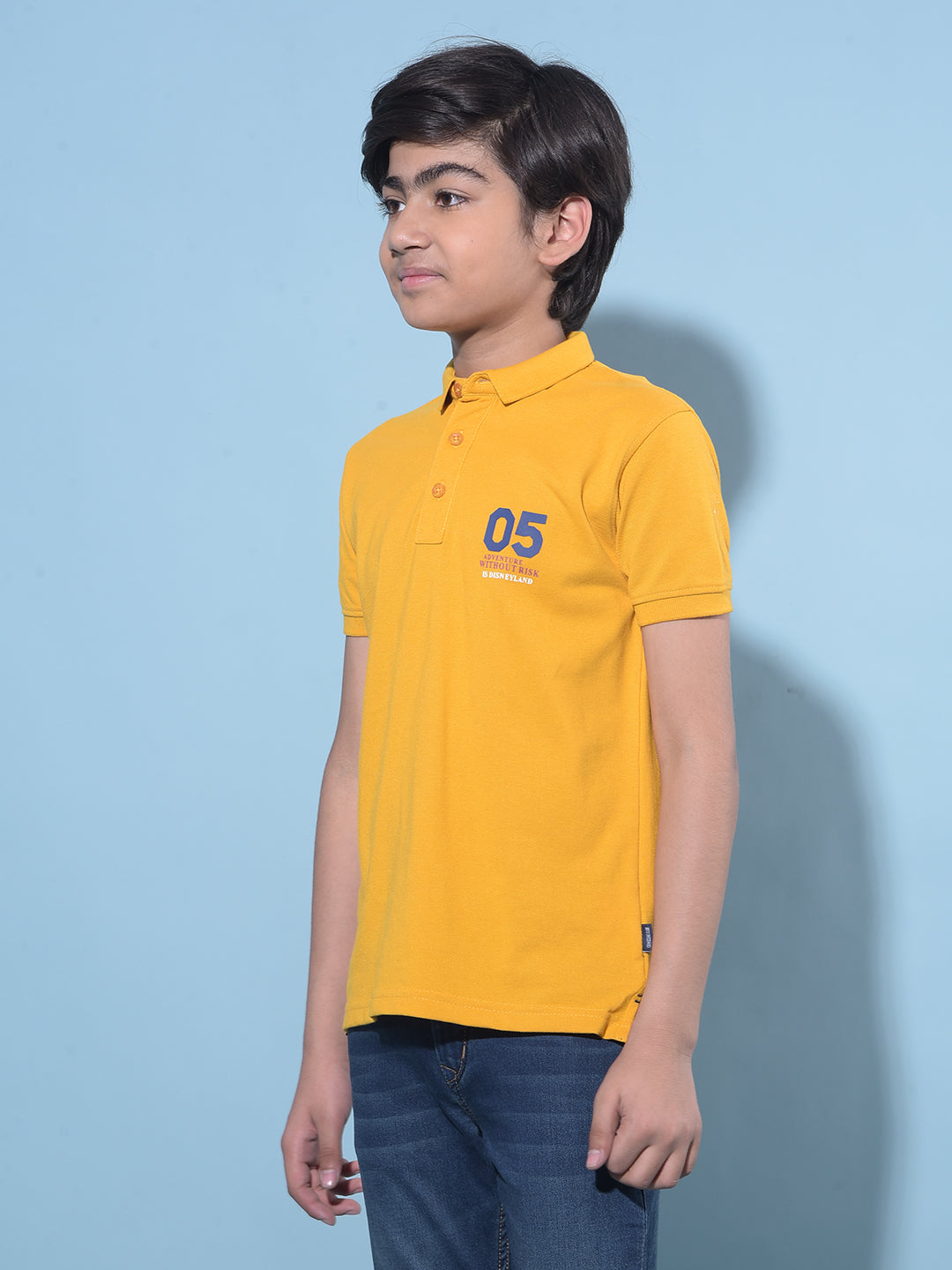 Mustard Typographic Printed Cotton Polo T-Shirt-Boys T-Shirts-Crimsoune Club