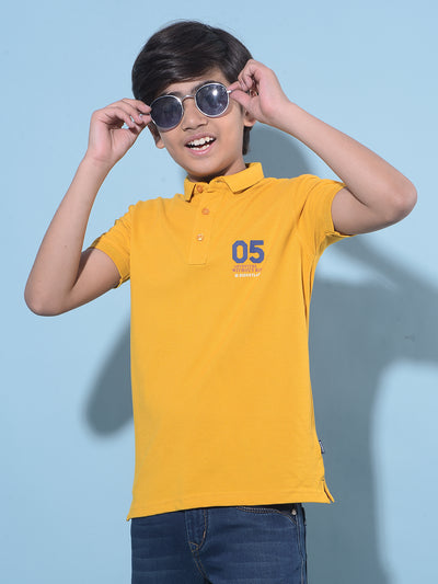 Mustard Typographic Printed Cotton Polo T-Shirt-Boys T-Shirts-Crimsoune Club