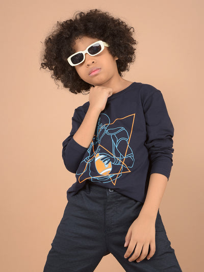 Navy Blue Graphic Print T-Shirt-Boys T-Shirts-Crimsoune Club
