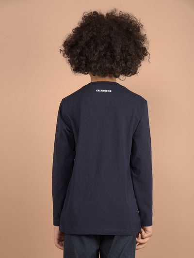 Navy Blue Graphic Print T-Shirt-Boys T-Shirts-Crimsoune Club